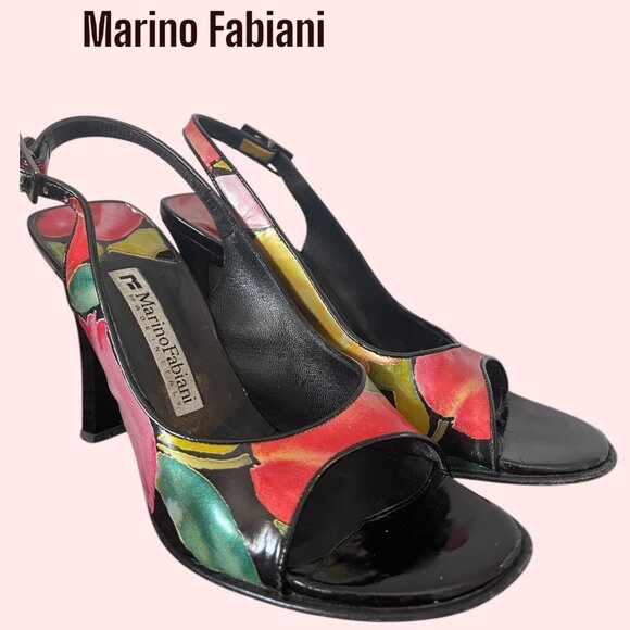 Bold Style, Unique, Only $29! -Marino Fabiani Floral Leather Heels, Size 7 - Picture 1 of 6